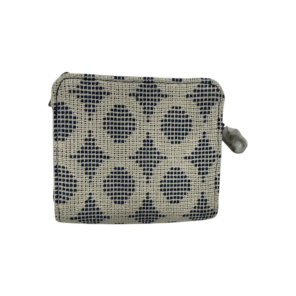 NWT Thirty-One Woven Bifold Wallet Navy Cream Zip Coastal Preppy Resort - Picture 2 of 9